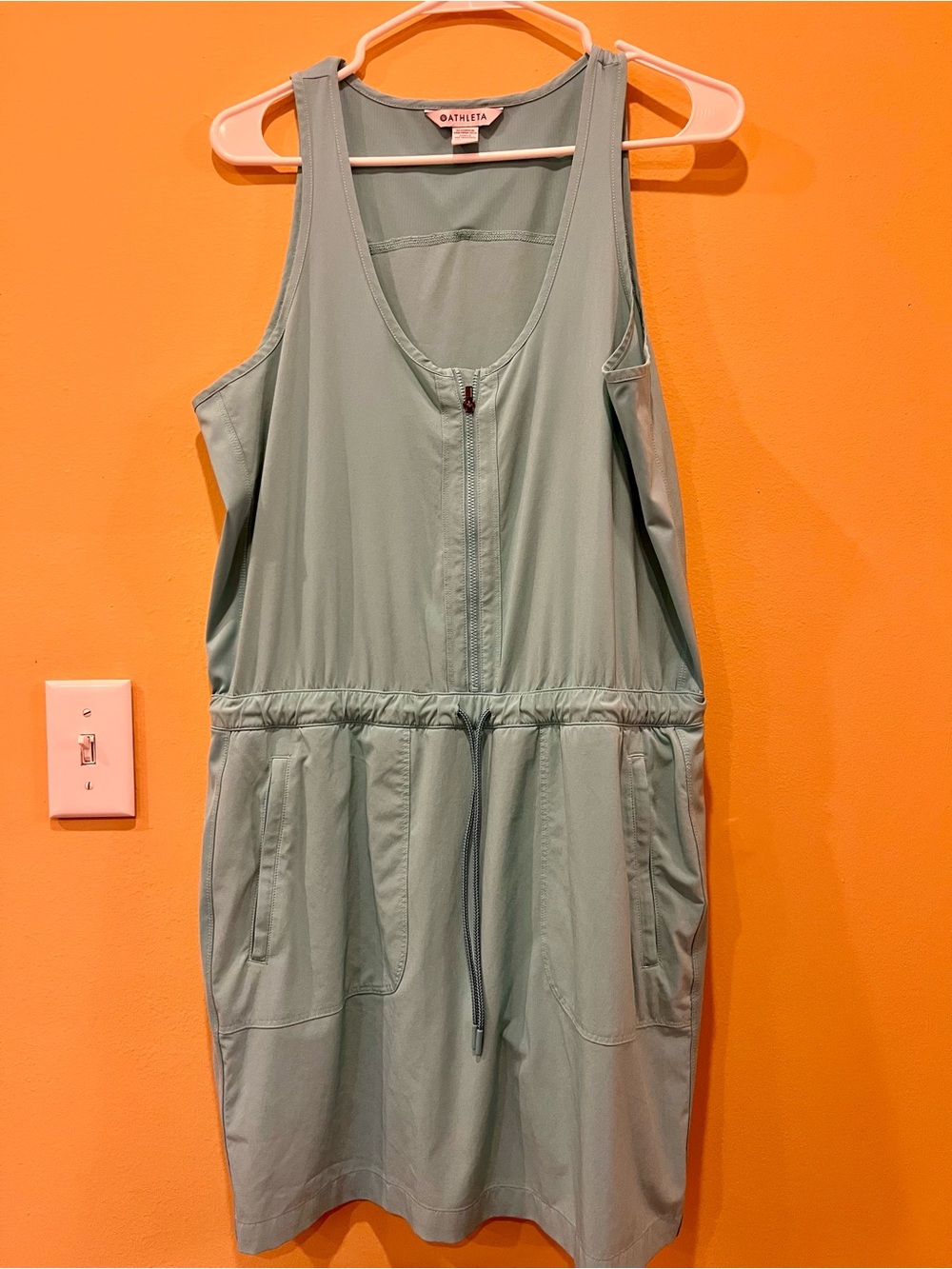 Athleta Seafoam Green Zip-Front Drawstring Athletic Dress